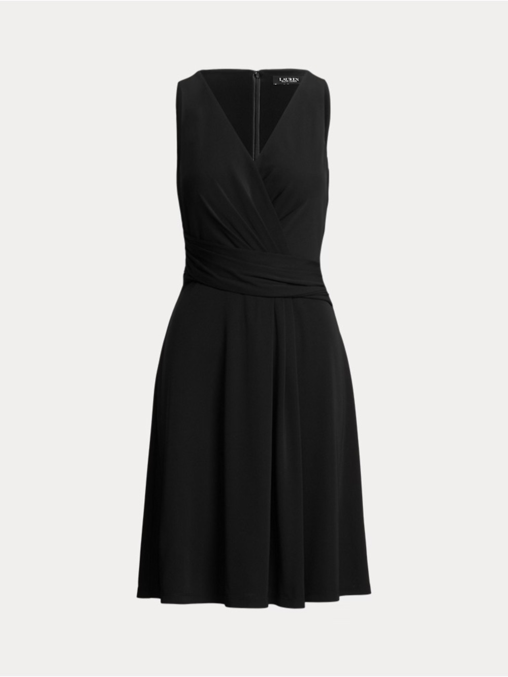 Ralph Lauren Black Sleeveless Faux-Wrap Midi Dress